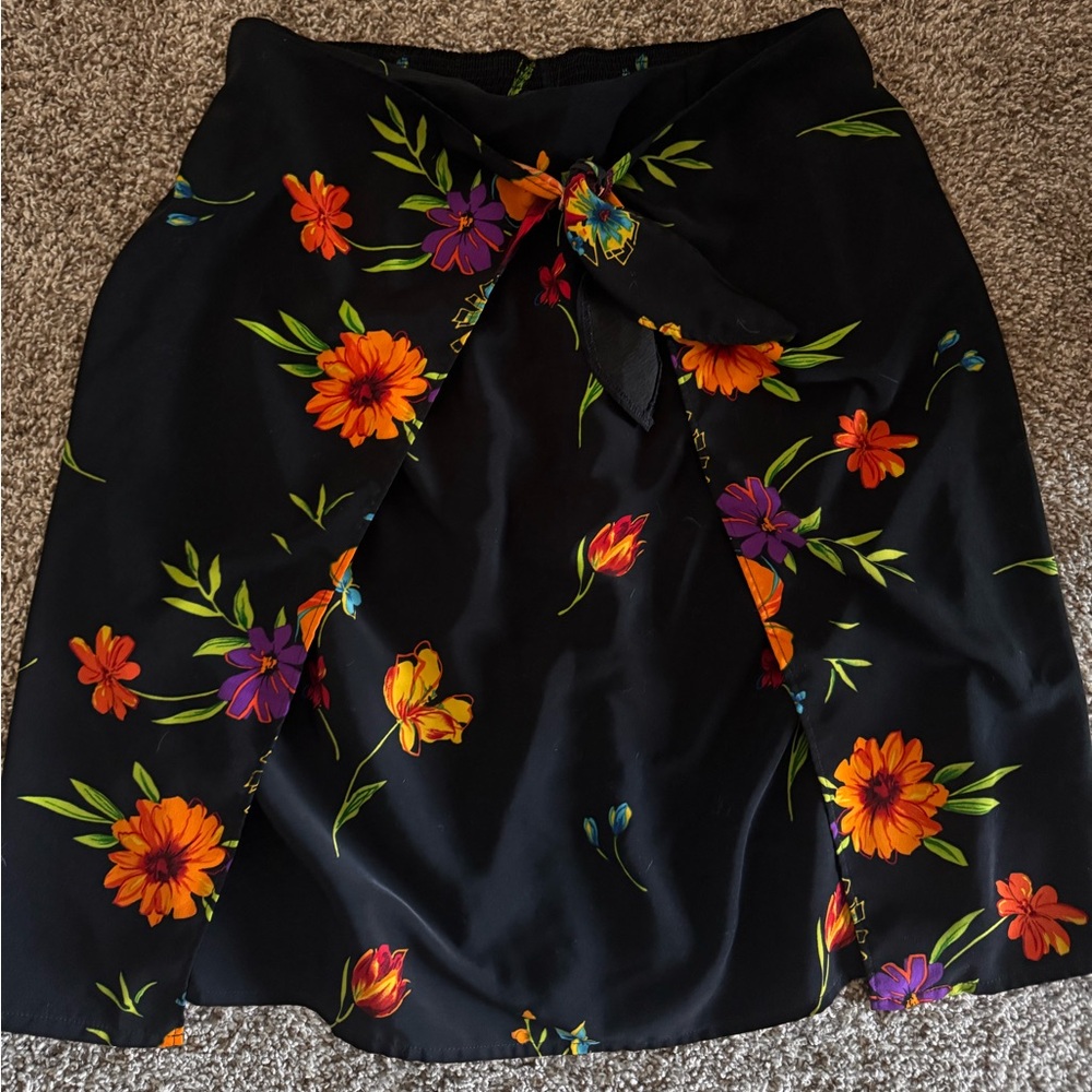 Y2K floral faux wrap skirt